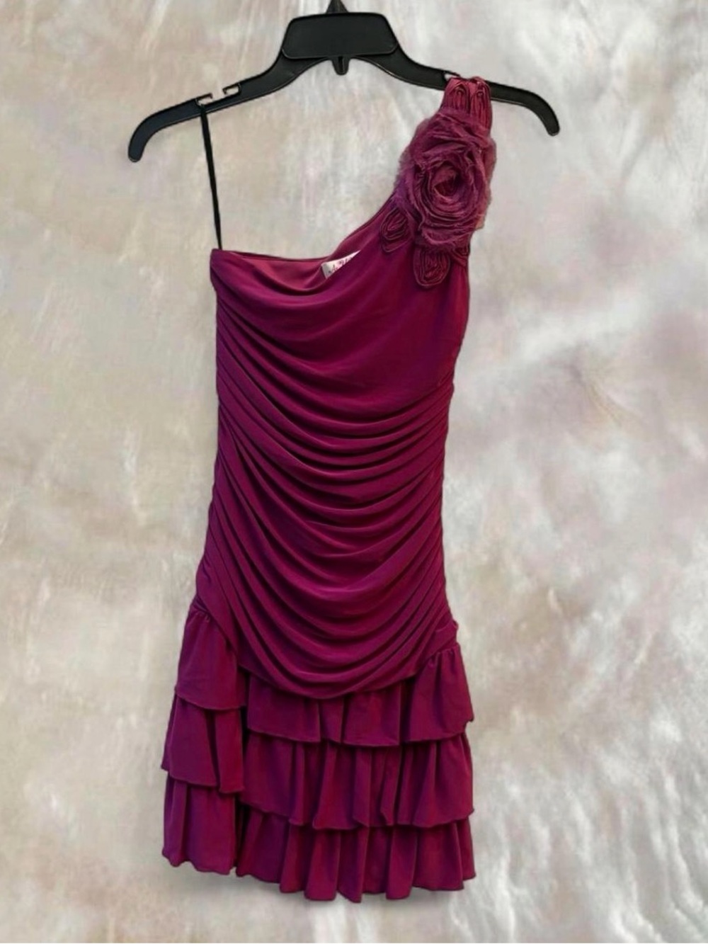 As U Wish Magenta Ruffle Dress w/ Fabric Rose size women’s S
